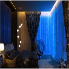 Space Bedroom Lit Up By Blue Lights Hanging Strobe Lights By Nightreelf Dark - Karbonix