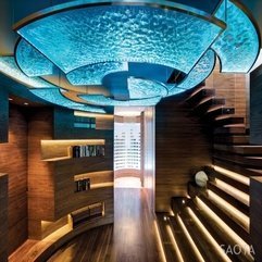 Best Inspirations : Space With Wooden Curved Stairs And Glowing Blue Ceiling Luxurious Wooden - Karbonix