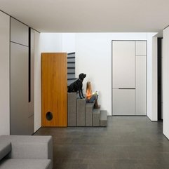 Stairs In White Wall With Wooden Ornament Near It Grey - Karbonix