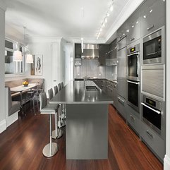 Best Inspirations : Steel Kitchen Cabinet Table With Bar Stools In Gray - Karbonix