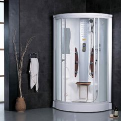 Striking Corner Curved Glass Steam Shower Enclosure With White - Karbonix