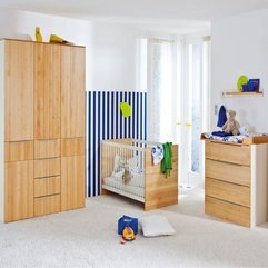 Stripes Floris Baby Nursery Design With Wooden Furniture White Blue - Karbonix