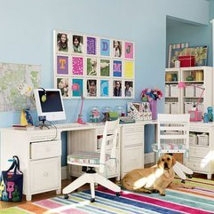 Study Room With White Desk And Chair Also Dog Lay On The Colorful Rug Modern Kids - Karbonix