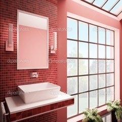Sweet Exciting Red Bathroom With Big Window Daily Interior - Karbonix