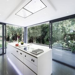 Best Inspirations : Table Completed With Glowing White Lights With Green Outside View White Kitchen - Karbonix