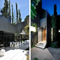 Terrace With Wooden Door Inside Black Wall White Interior - Karbonix