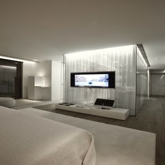 Best Inspirations : Tv Hanging On Glazed Wall Front Of The Bed Screen Flat - Karbonix