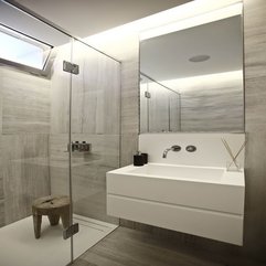 Under Mirror Near Glazed Shower Area Door White Washbasin - Karbonix