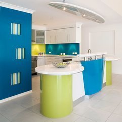 Vibrant Kitchen House Design With Blue Green Color Combination Funky - Karbonix