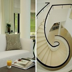 Vintage Motif Cushions Creamy White Curved Stairs White Sofa - Karbonix