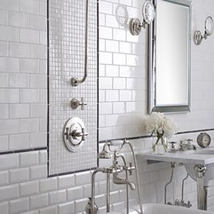 Best Inspirations : White Bathroom Tiles In Contrast With Artistic Old Fashioned Faucet Dainty - Karbonix