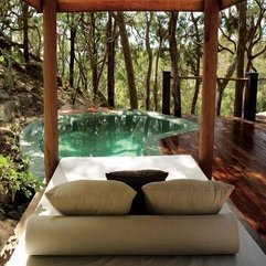 Best Inspirations : White Bed Lounge With Floor Wooden Deck With Natural Pool Sight Exotic Idea - Karbonix