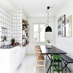 White Scandinavian Kitchen Dinning Room Design With Black Table - Karbonix