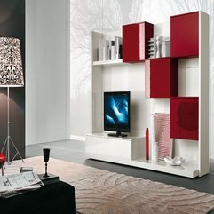 White Square Flat Tv Cabinet Red And - Karbonix