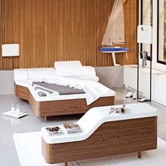 White Unique Platform Bed Modern Walnut - Karbonix