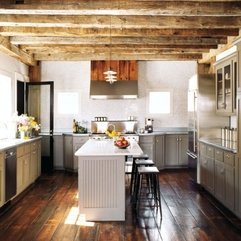 Wooden Floor And Gray Cabinet Kitchen Design - Karbonix
