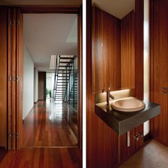 Wooden Space With White Washbasin On Grey Table Glossy - Karbonix